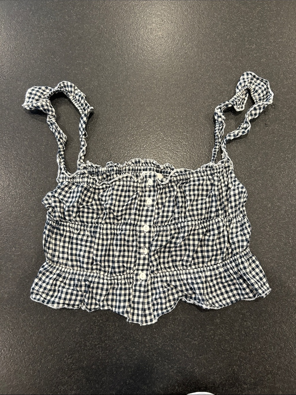 Glassons Gingham Button-Front Smocked Crop Top - Navy & White Size 8